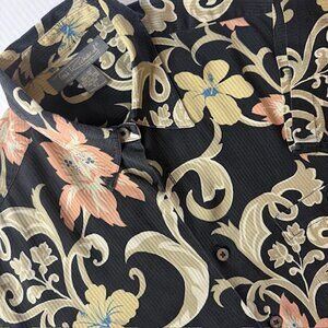 Tori Richard Silk Floral Hawaiian Black Button Up Shirt Men’s Size L Large